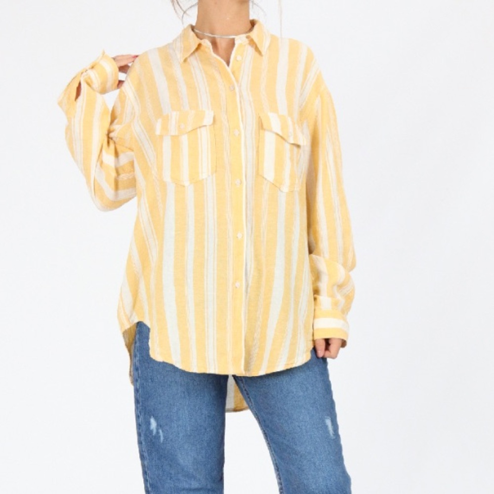 AERIE GO BIG LINEN BLEND OVERSIZED BUTTON SHIRT